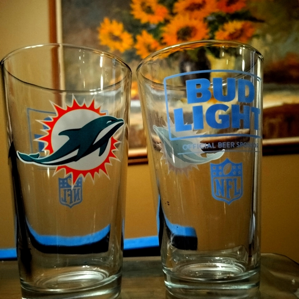Miami Dolphins Pint Glass Set with Teal and Orange Logo